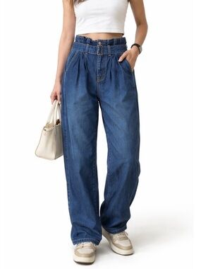 Polo Ralph Lauren Belted Pleated Wide Leg Jeans Indigo Blue NWT